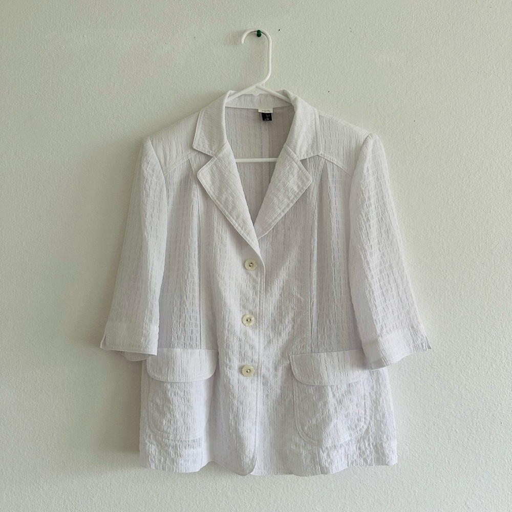 #0024# Work Business Solid Color 3/4 Sleeve Blazer Jackets Suit White Size L